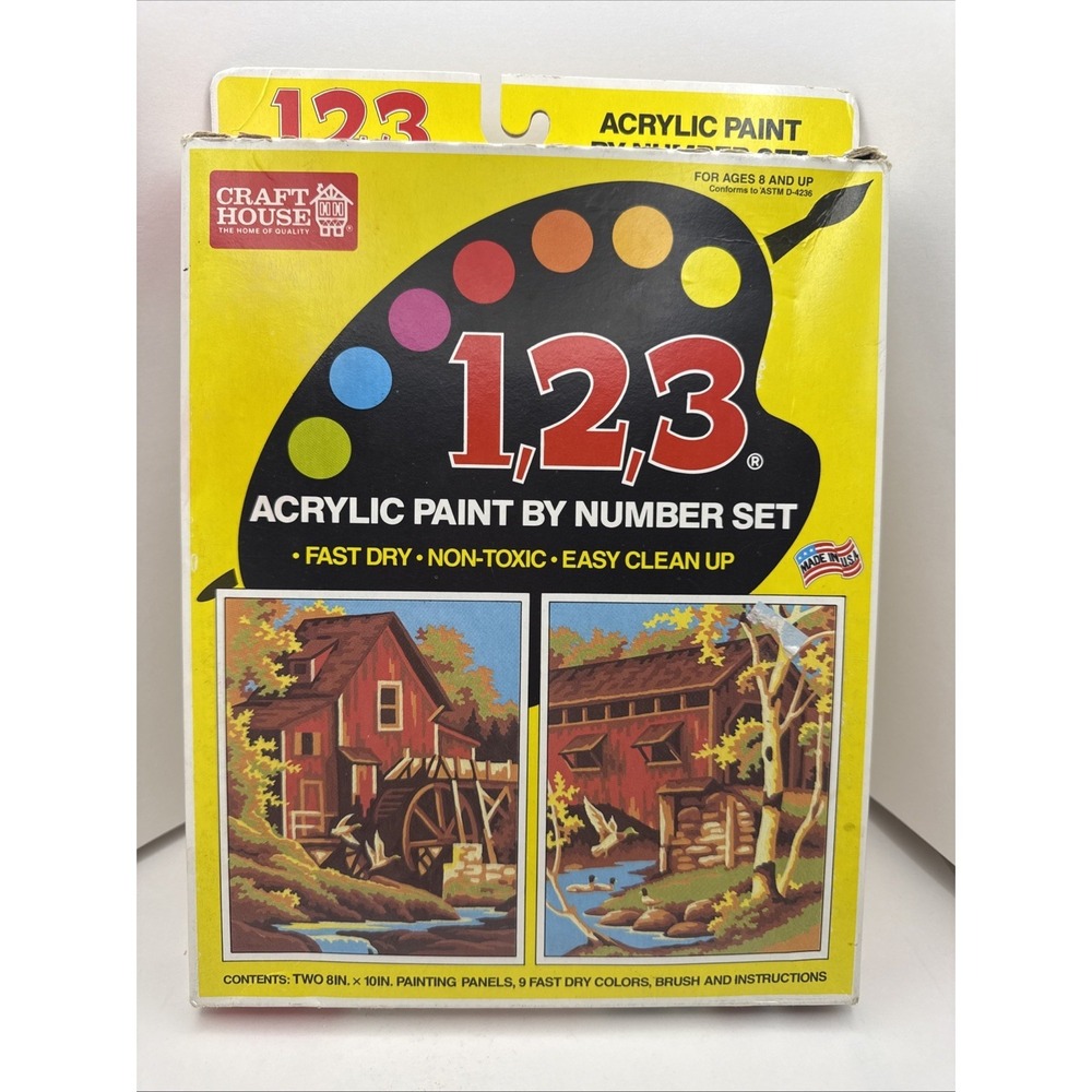 1995 CRAFT HOUSE 1,2,3 ACRYLIC PAINT BY NUMBER AUTUMN CABINS  SEALED